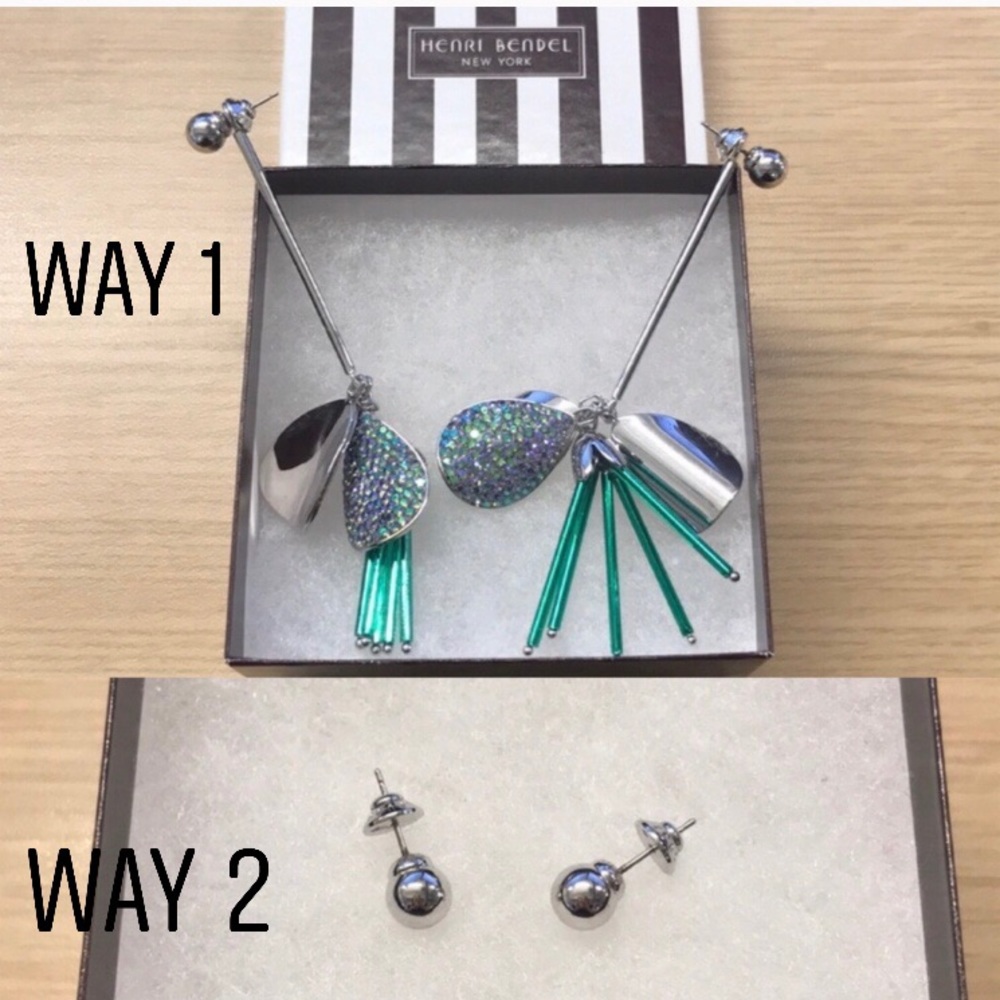 Henri Bendel silver studs / drop earrings NWB